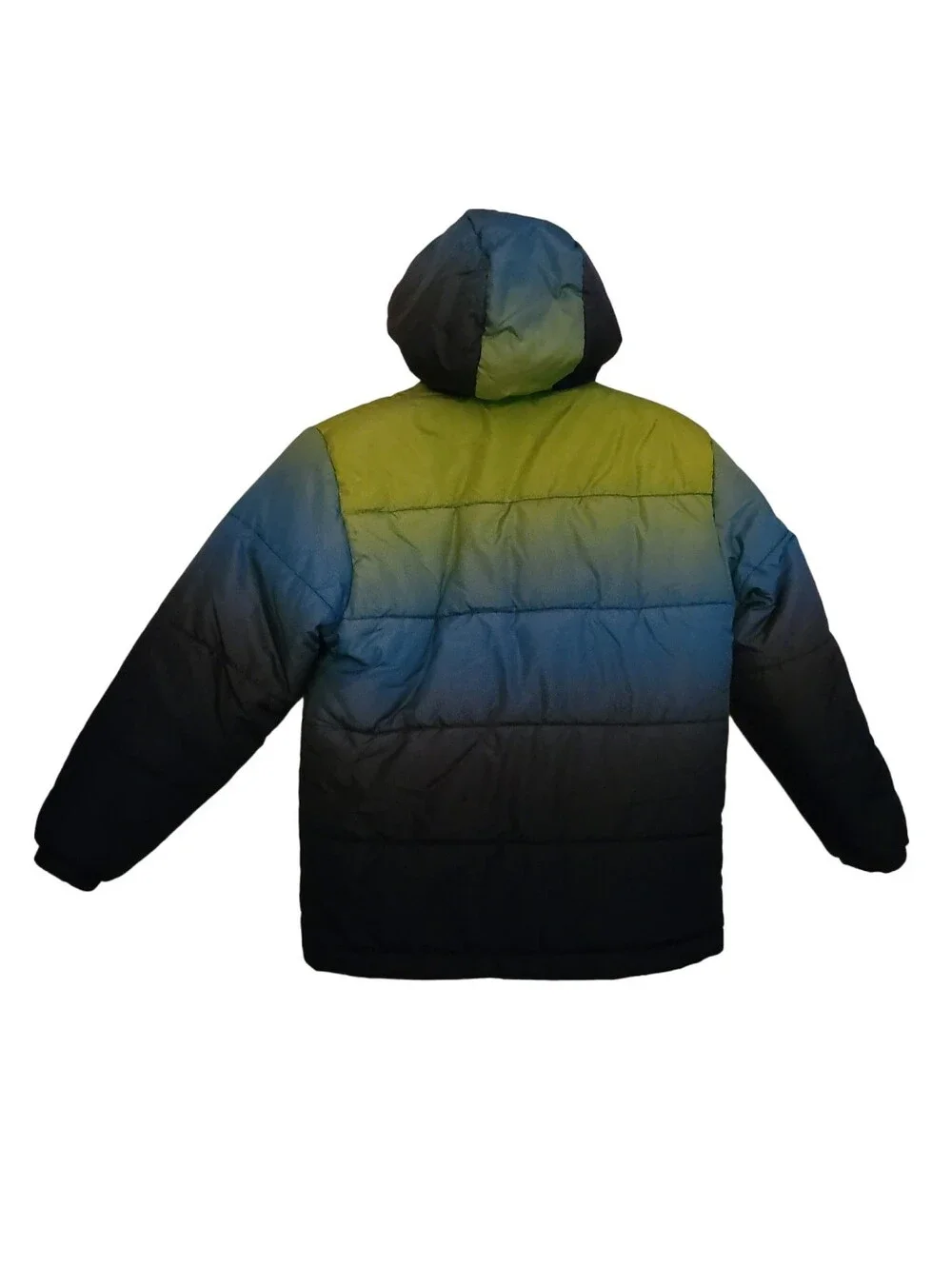 Kids Gradient Puffer Jacket with Hood - Blue / Green / Yellow Boys Sz S / 8